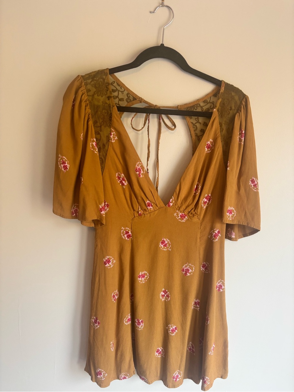Free People Olive Green Floral Mini Dress